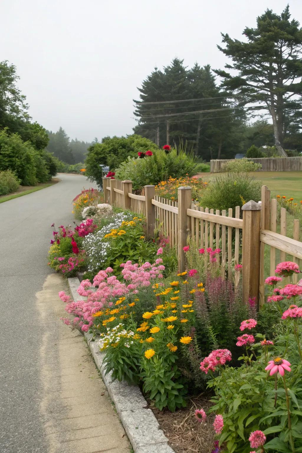 Perennial flowers provide a colorful border around your fence.