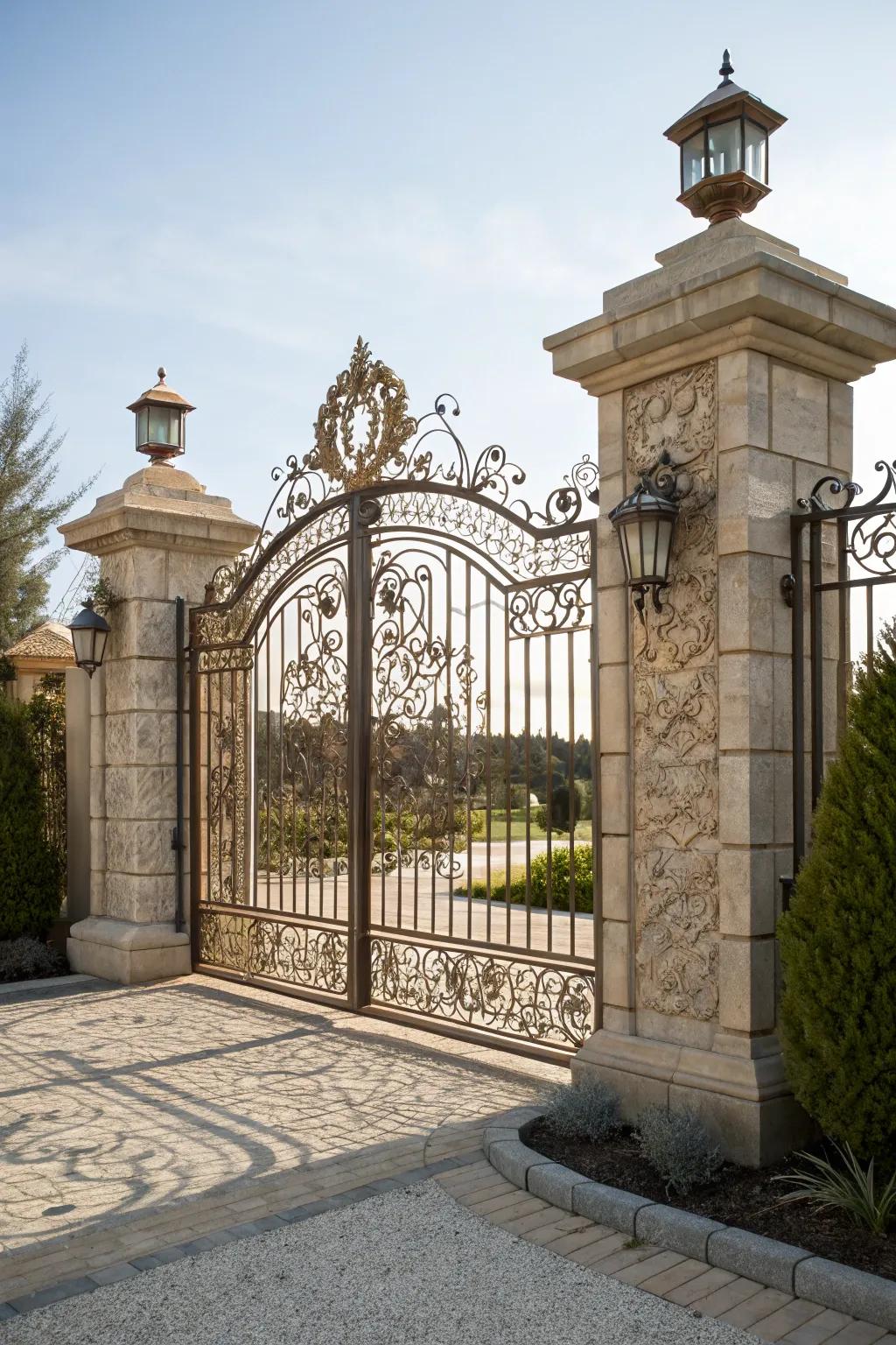 Ornamental gates add historical elegance to the entrance.
