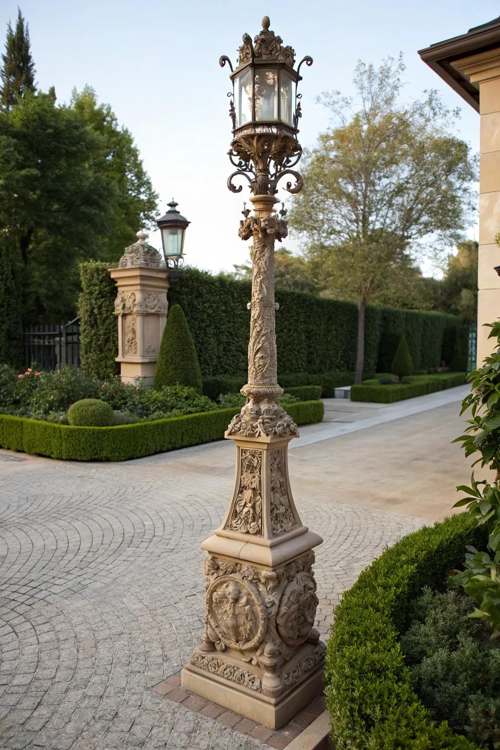 Ornate lamp post exudes elegance and detail.