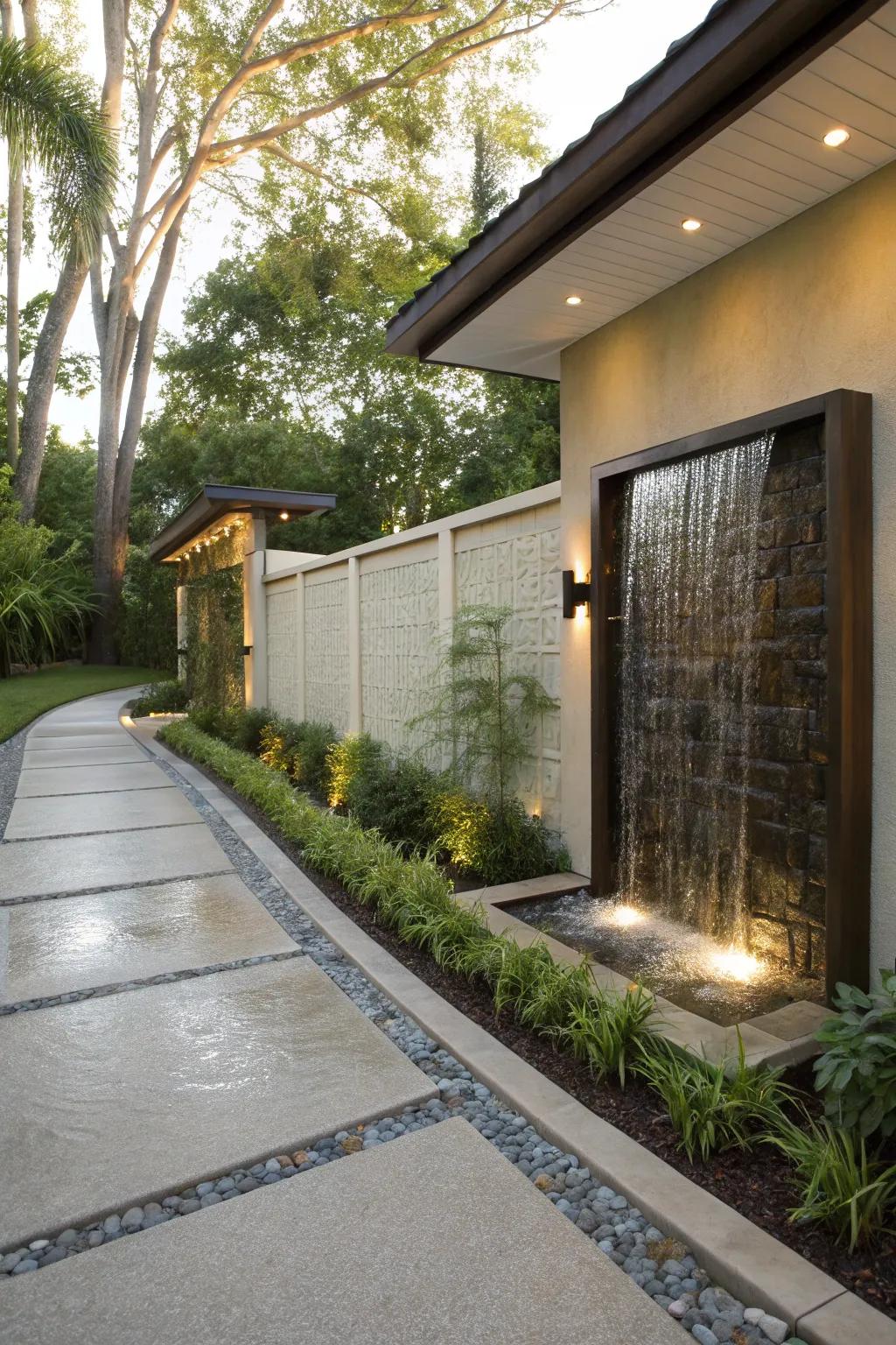 Combine privacy and relaxation with water features.