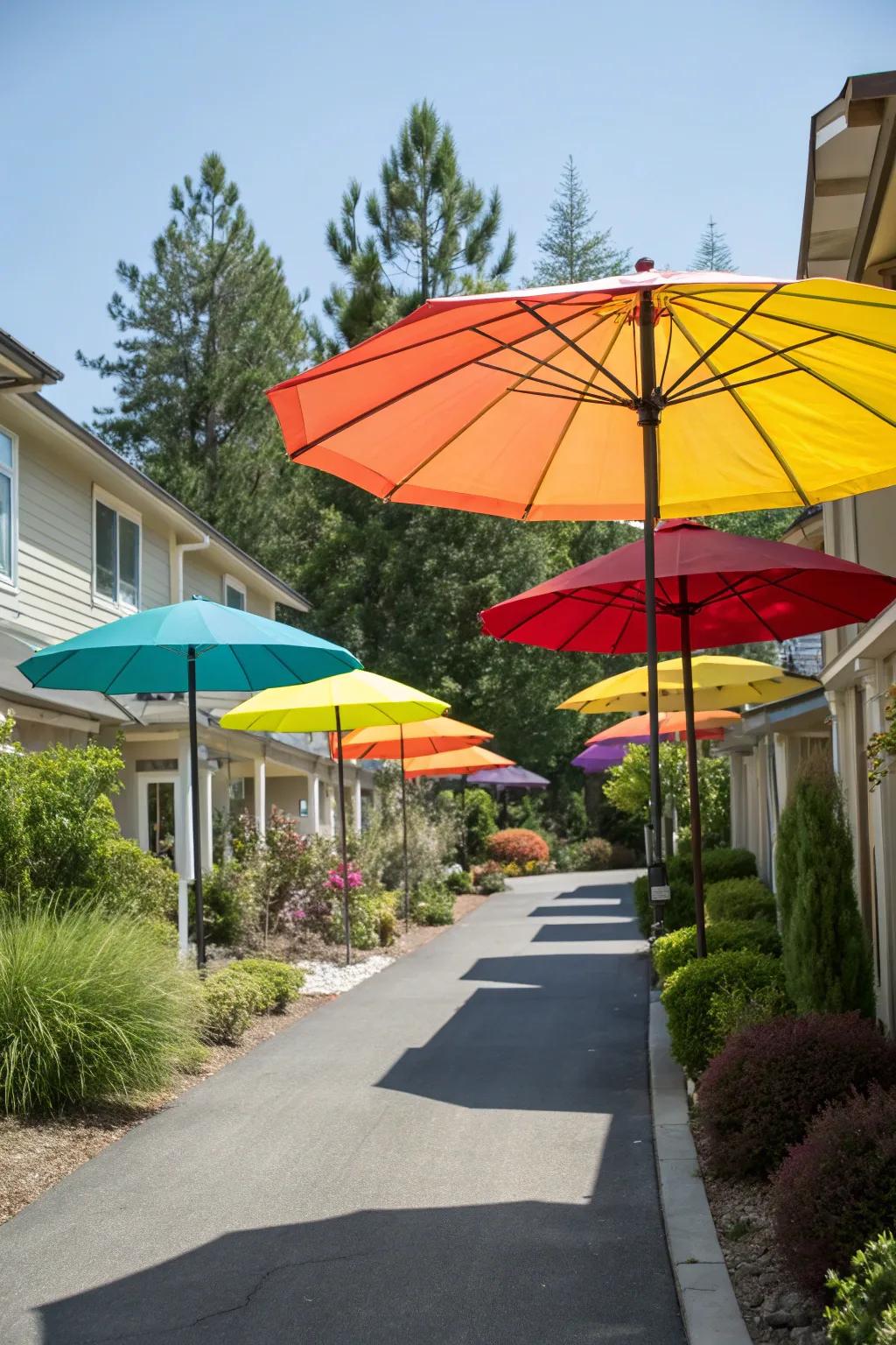 Instant charm with colorful shade umbrellas.