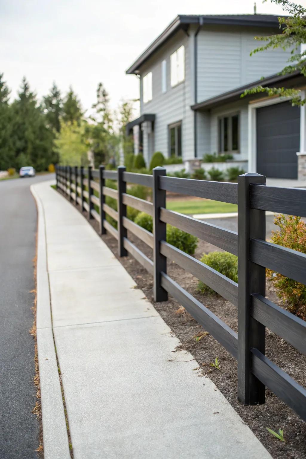 Composite wood offers a modern twist on the classic split rail fence.