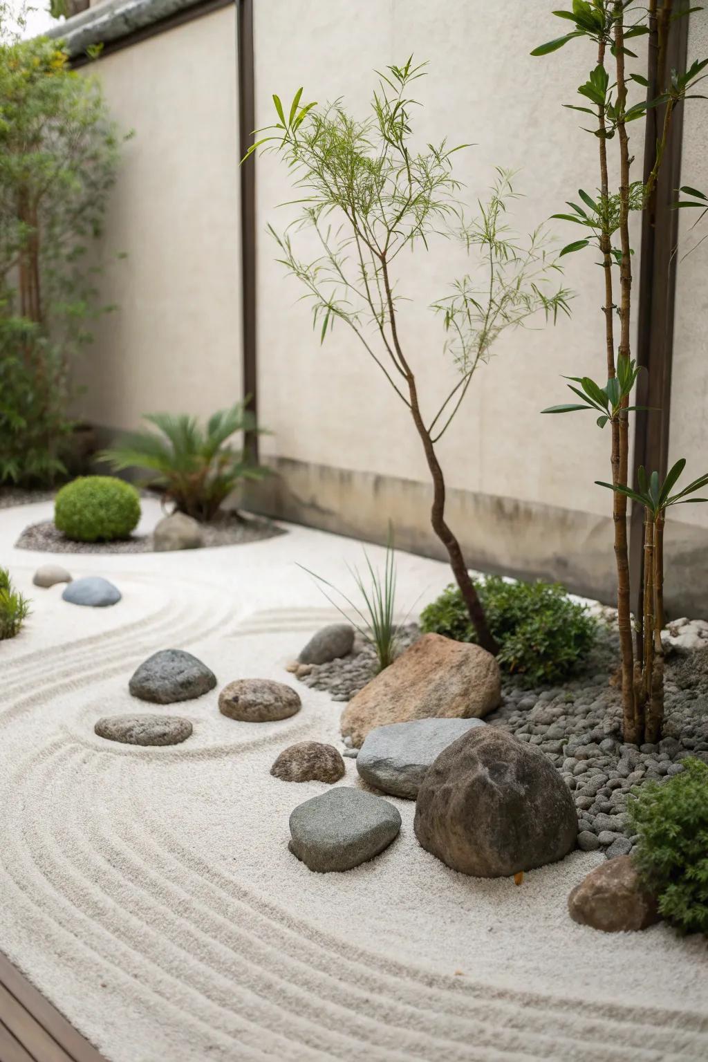 A Zen corner providing tranquility in a dry garden.