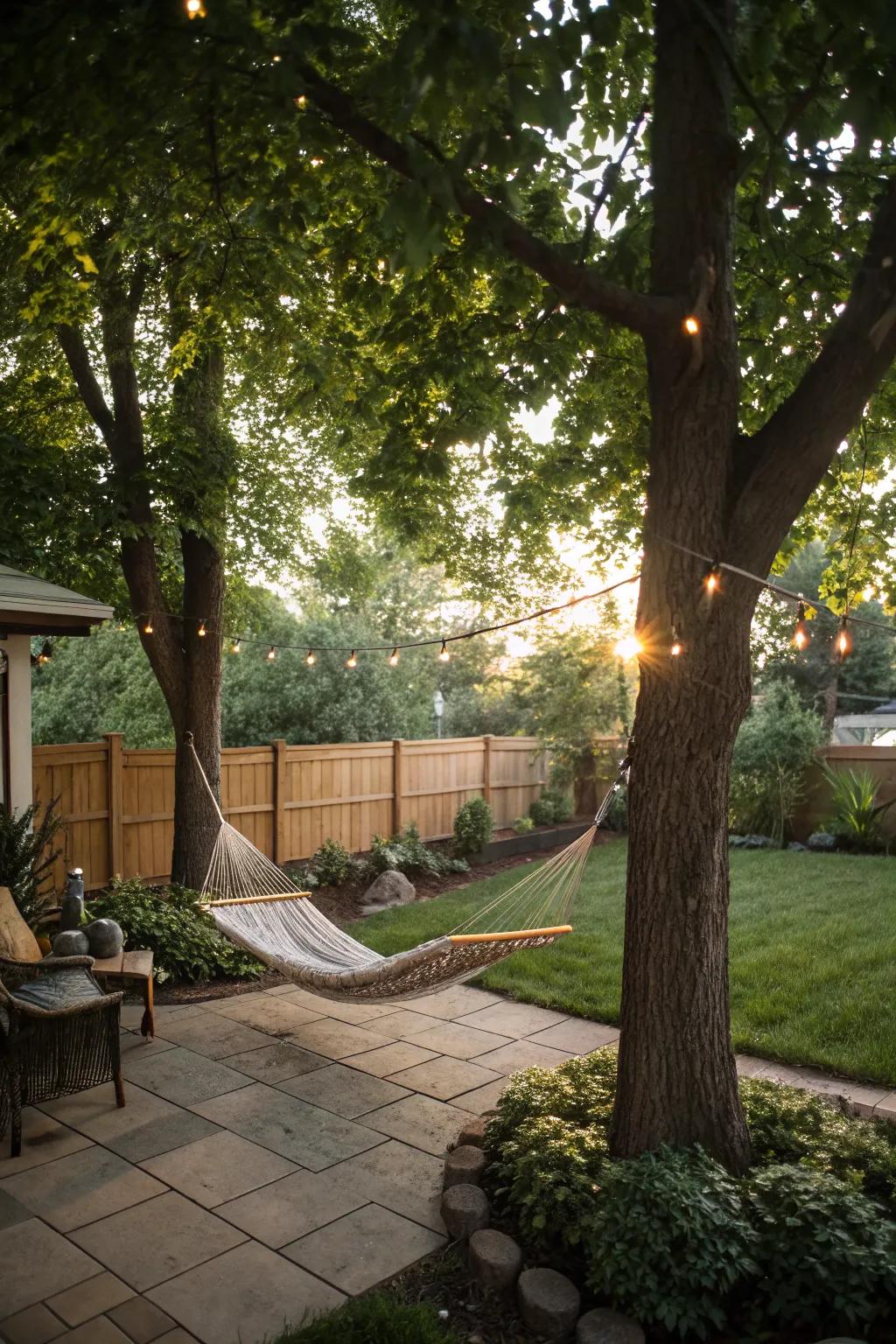 A hammock introduces ultimate relaxation to your patio.