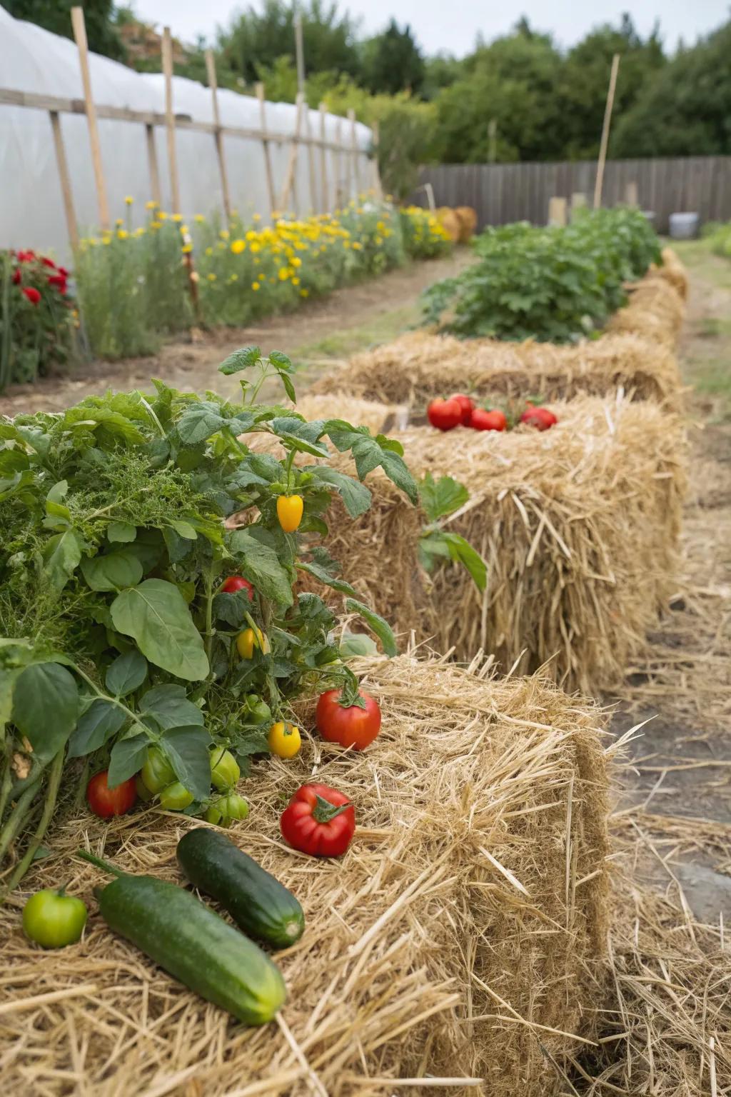Straw bales offer a quick and eco-friendly gardening solution.