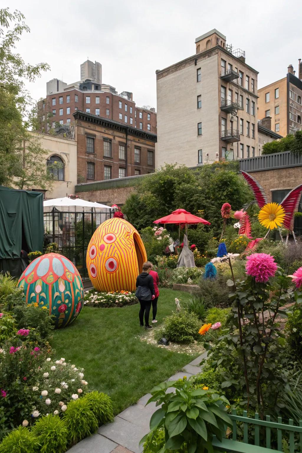 Dramatic art installations create a stunning focal point.