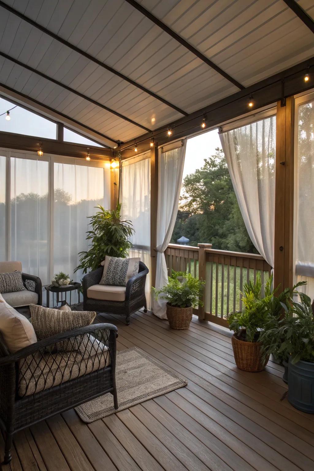 Privacy screens offer seclusion and comfort on your porch.