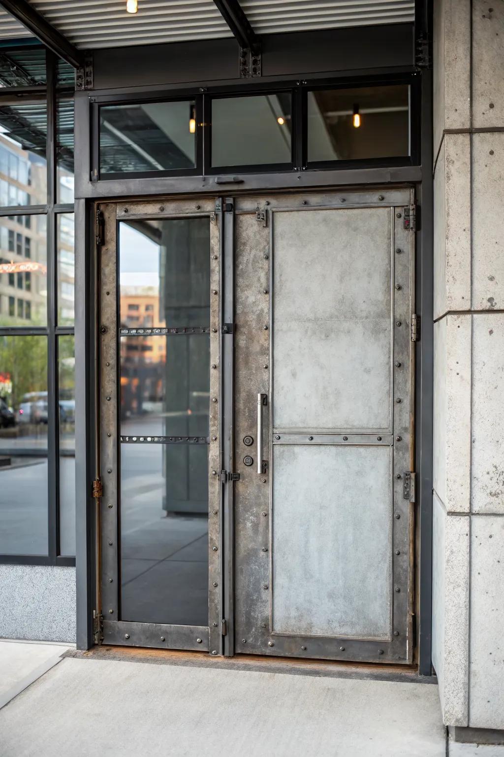An industrial chic entrance that blends raw materials for a striking effect.