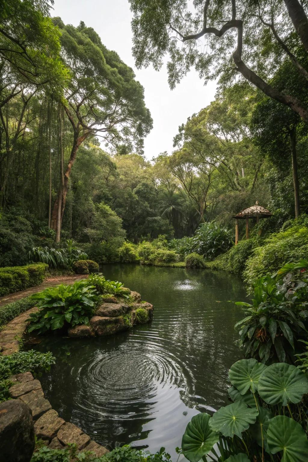A secluded water garden offering a serene escape amidst nature.