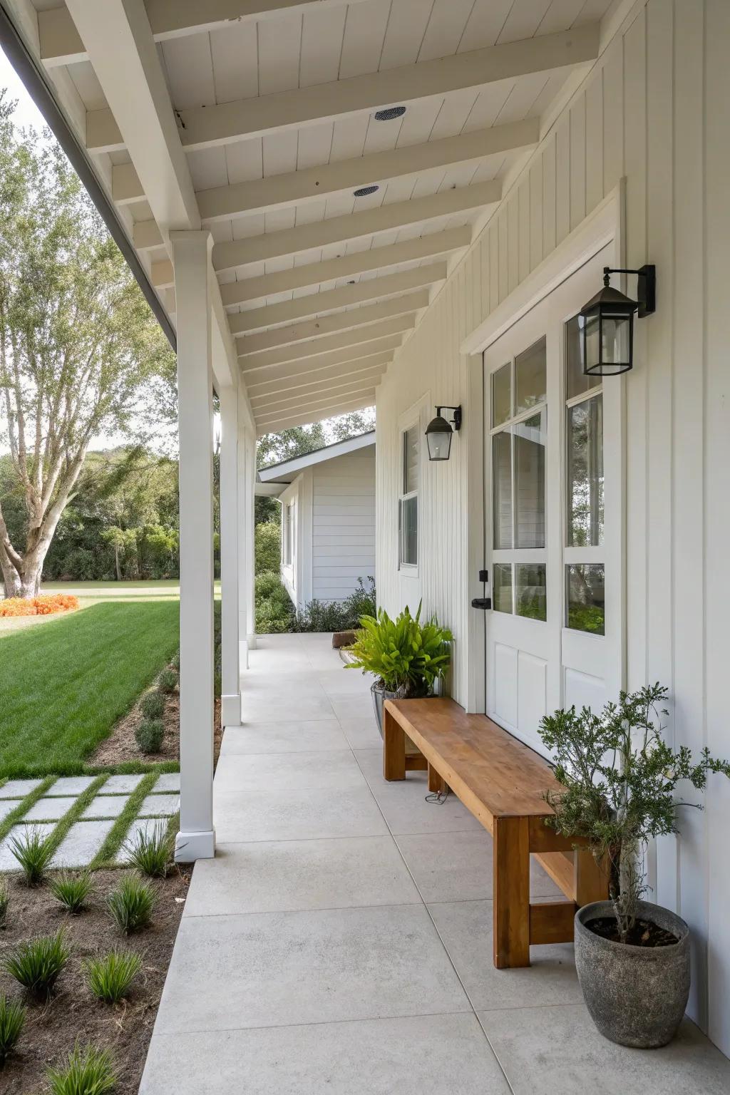 Serene simplicity: A minimalist front porch design.
