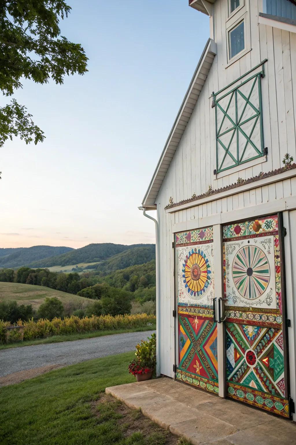 Creative door designs add flair and personality to barn exteriors.