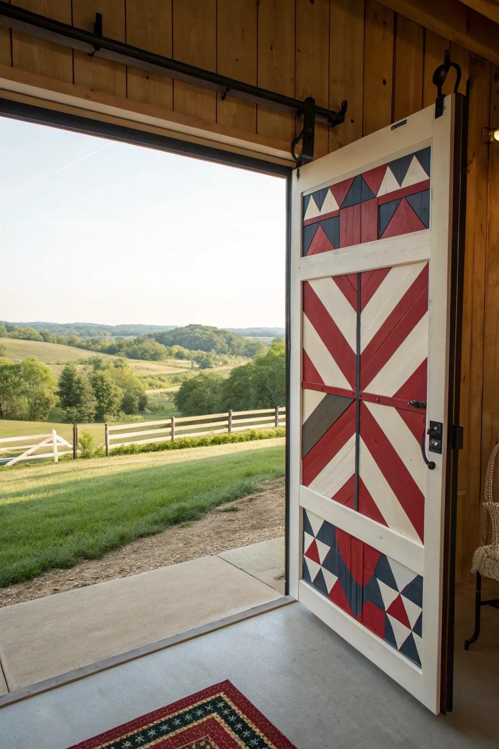 Bold patterned barn door for a striking visual impact