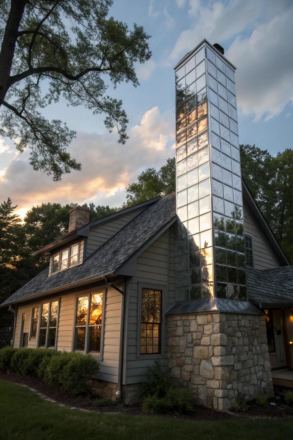 Reflective surfaces add light and depth to chimney designs.