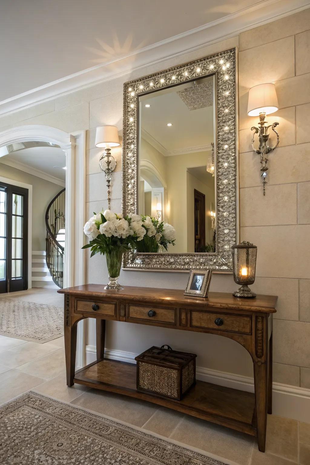 Mirrors create depth and enhance the brightness of your entryway.