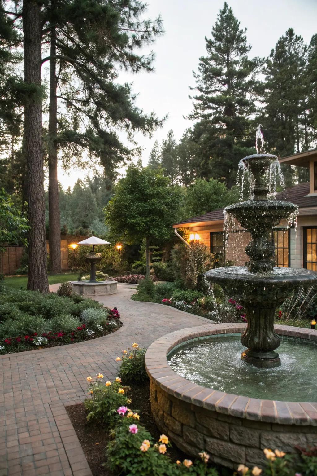 A water feature adds a soothing element to gardens.