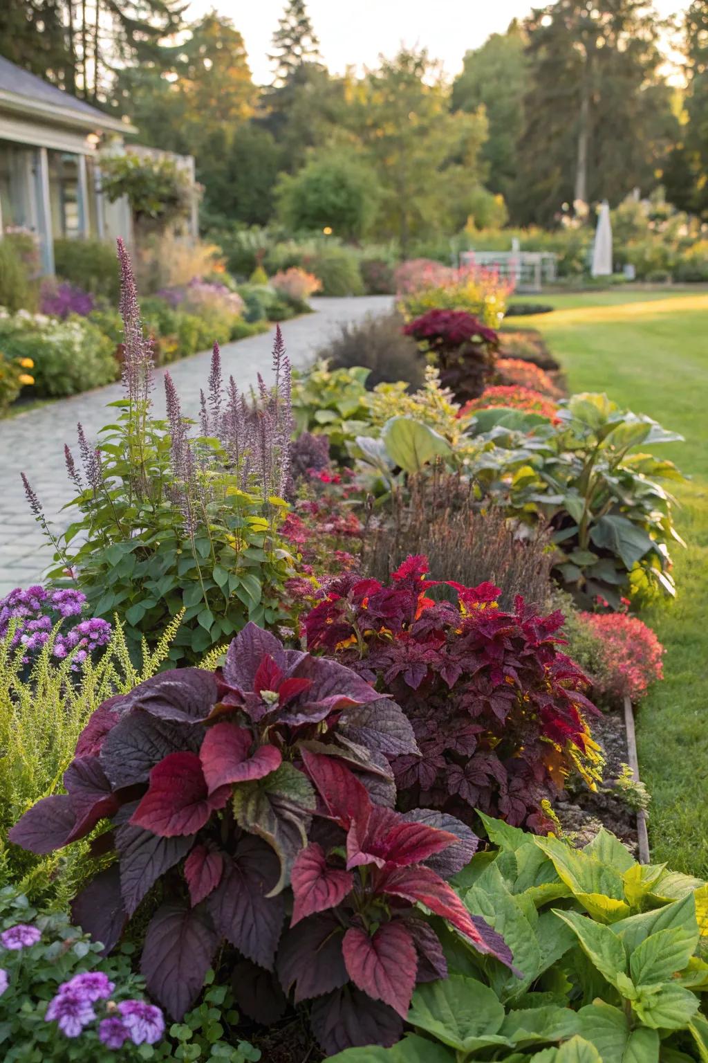 A garden with colorful foliage providing visual interest.