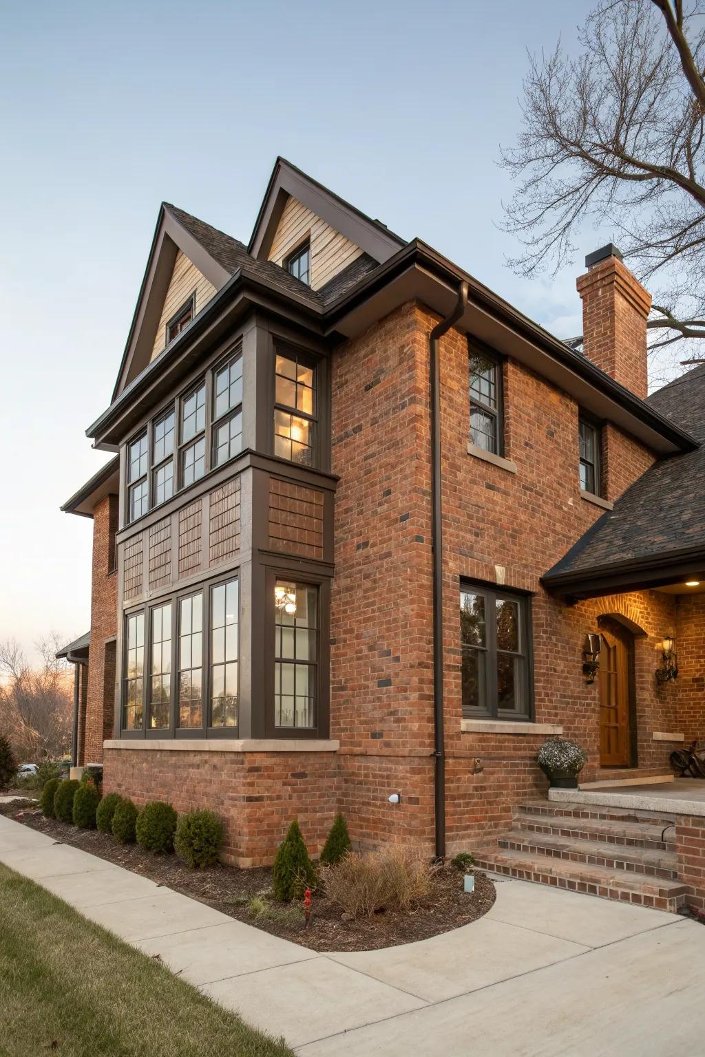 Wide flat trims frame windows with bold style.