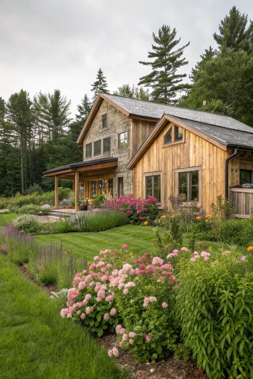 Rustic home with knotty wood cladding