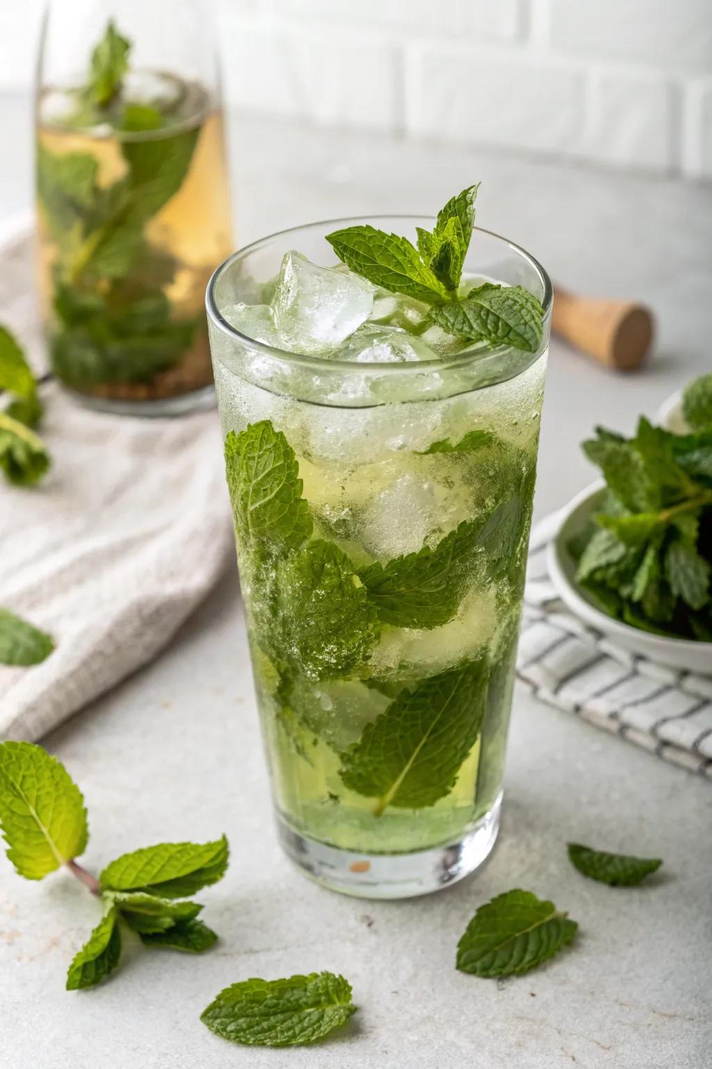 Minted iced tea, a refreshing drink with a hint of mint.