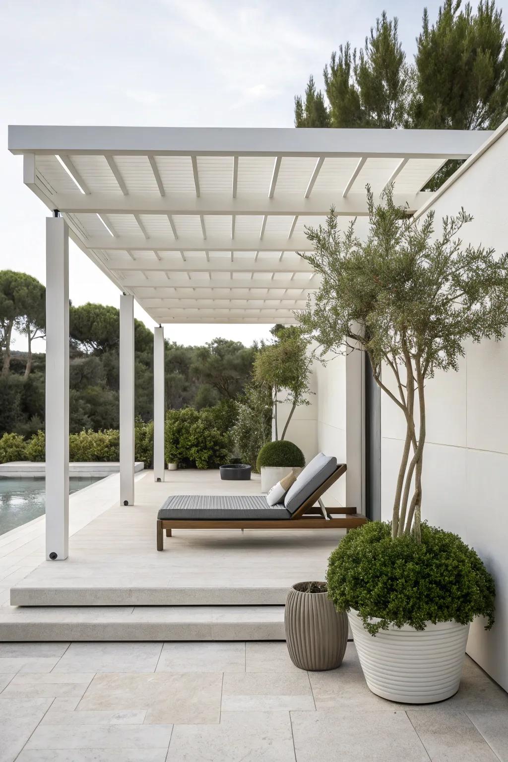 A minimalist pergola design highlights simplicity and elegance.