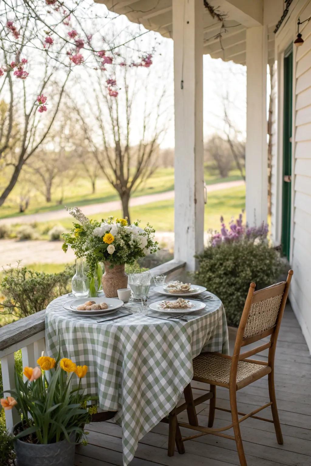 A table set for spring adds an inviting touch.