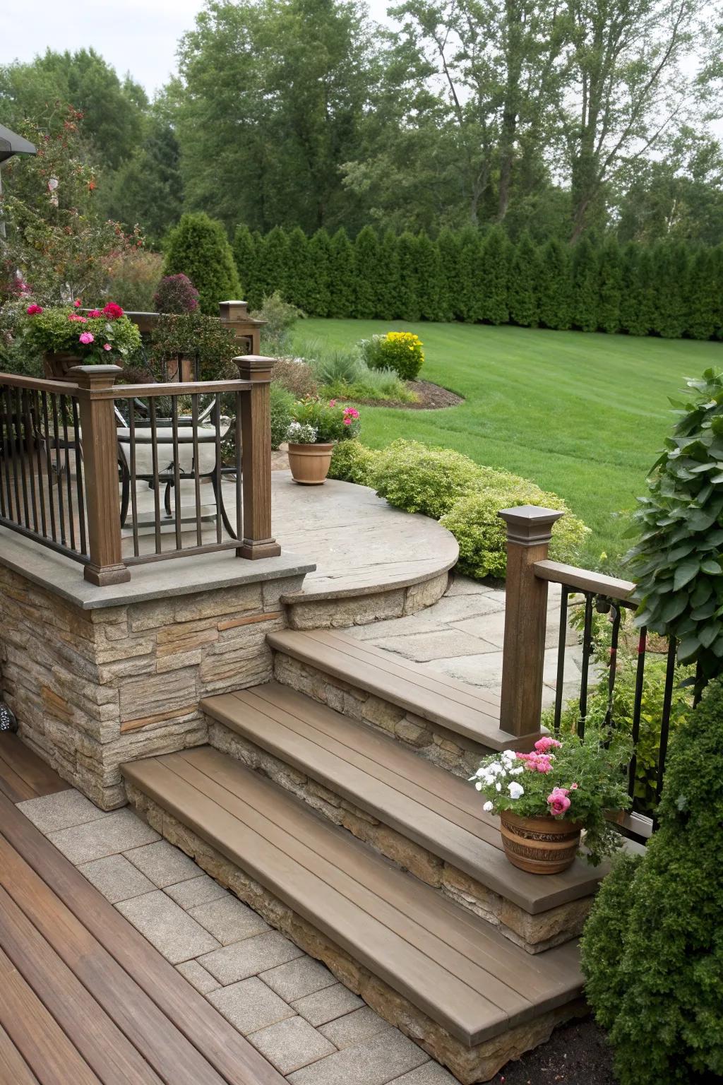 Seamlessly integrated skirting and steps create a smooth, cohesive look.