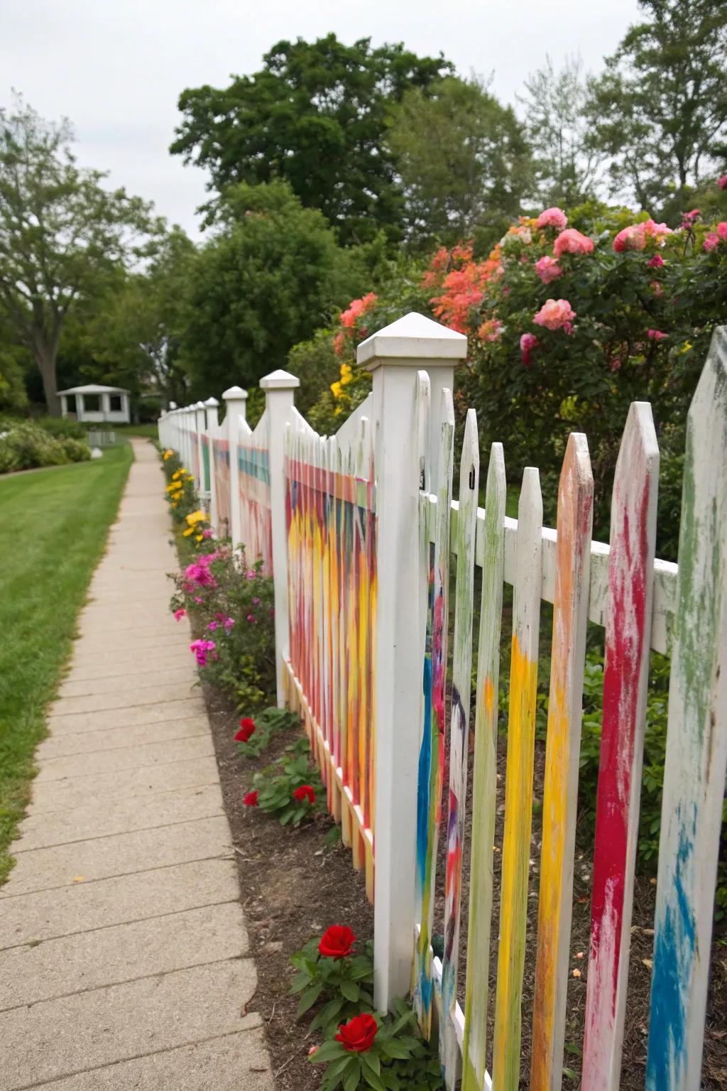 Bold brush strokes transform this fence into a dynamic canvas.