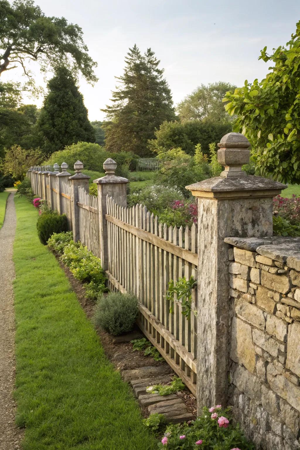 Classic stone wall adding elegance to a fence.