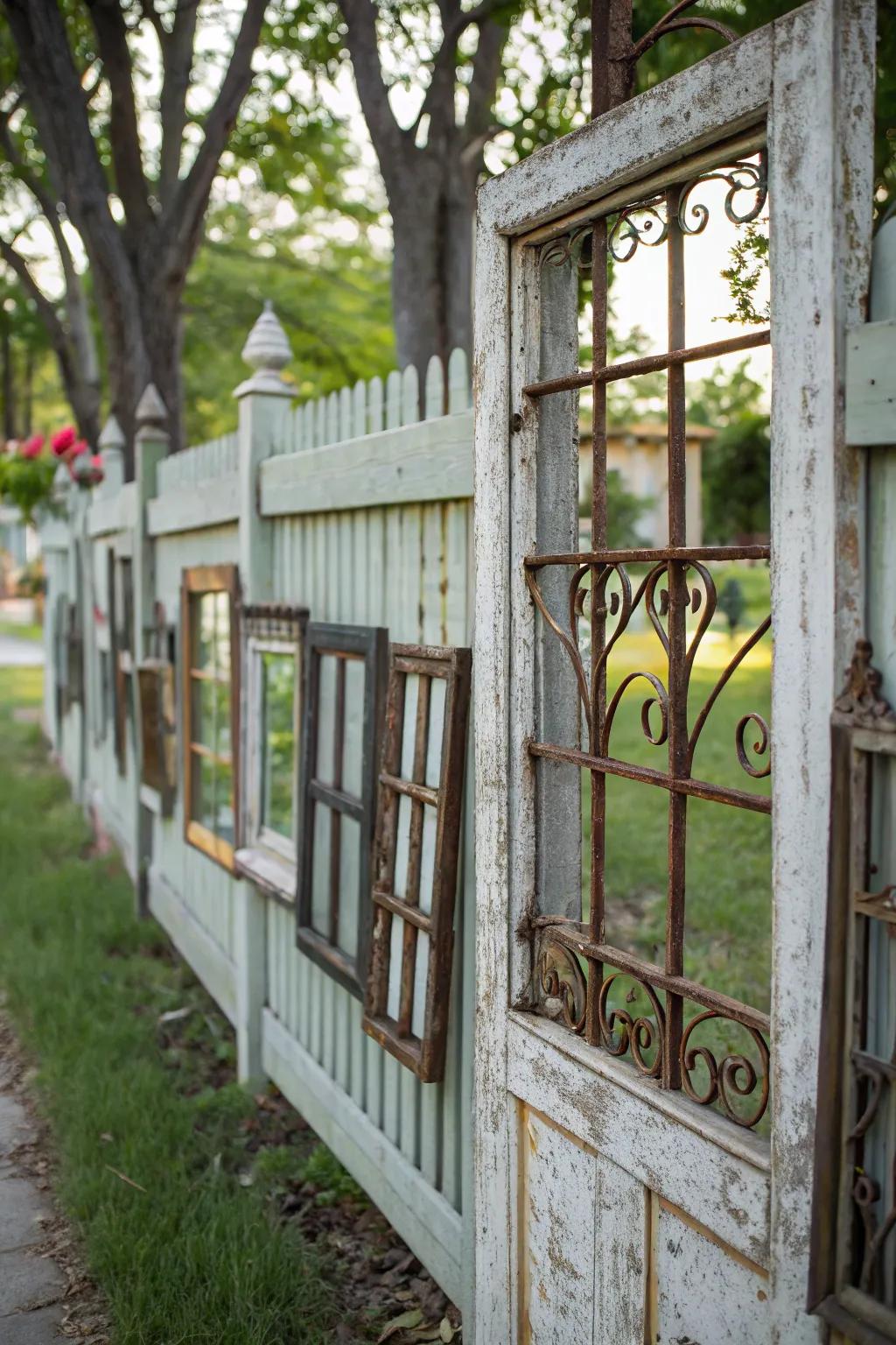 Salvaged finds turn fences into artistic statements.