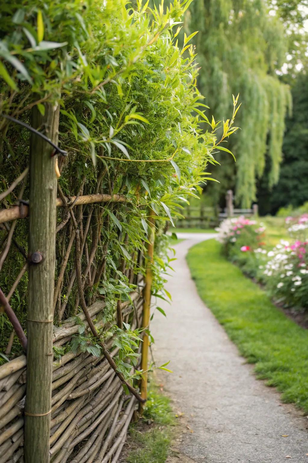 Willow fences grow and change, adding life to your boundary.