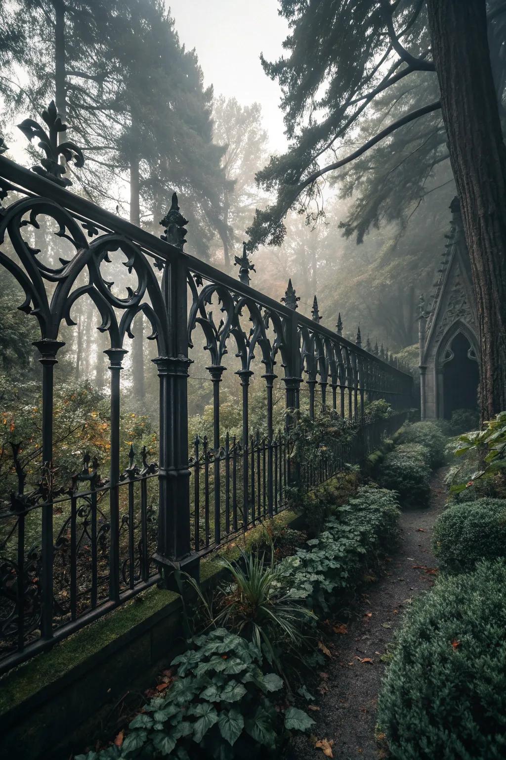 Gothic railings add drama and historical flair.
