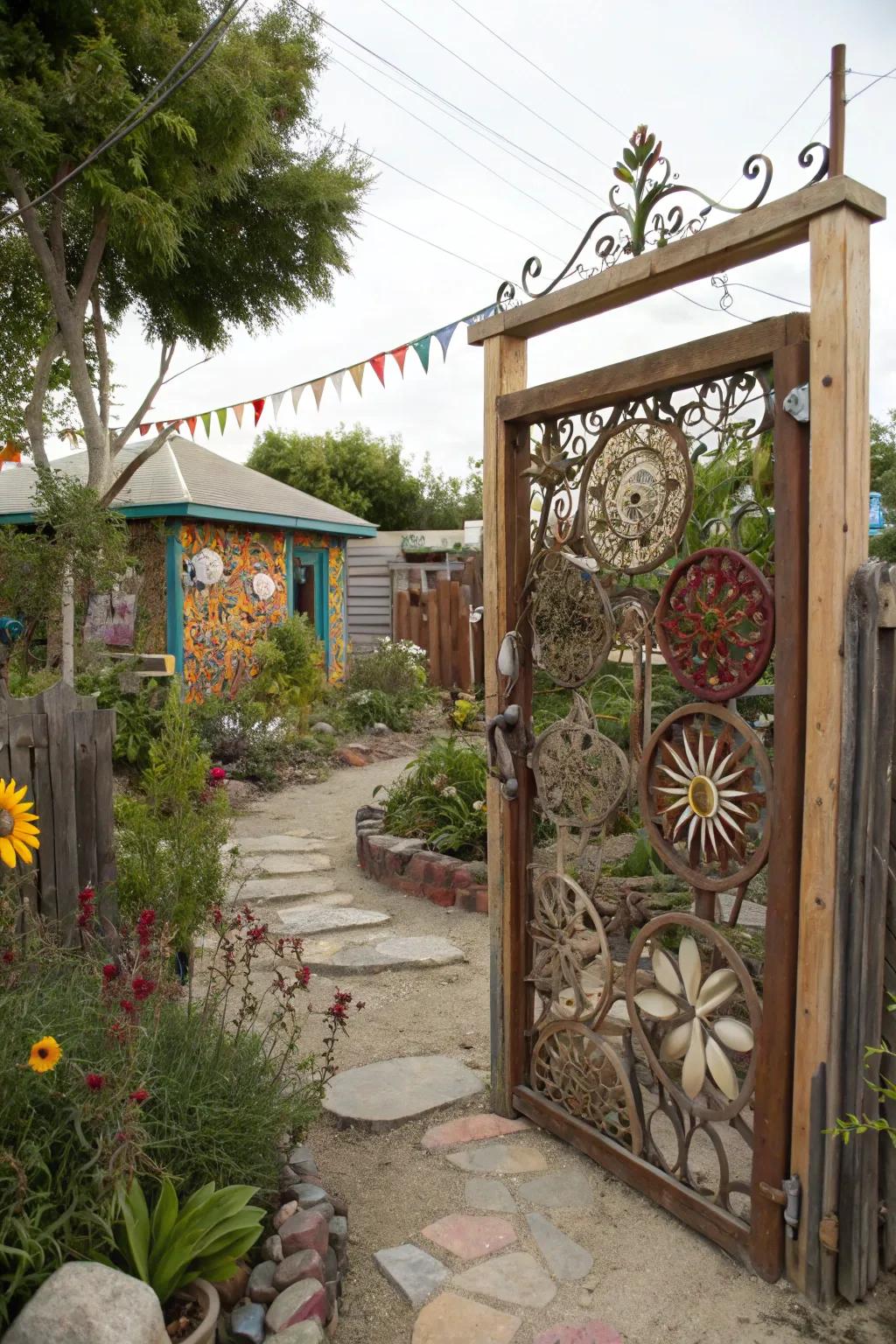 Recycled metal art turns your gate into a masterpiece.