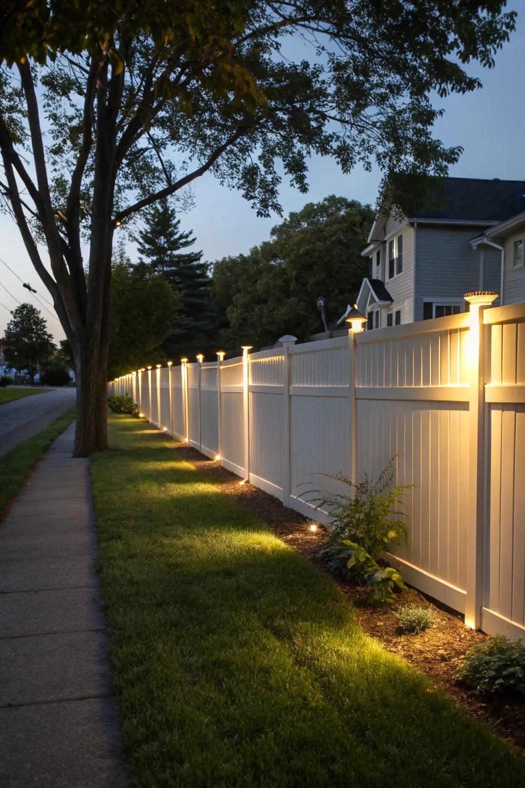 Lighting features add ambiance and charm to fences.