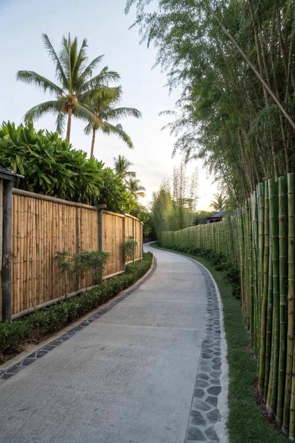 Bamboo fences bring a tropical feel to any driveway.