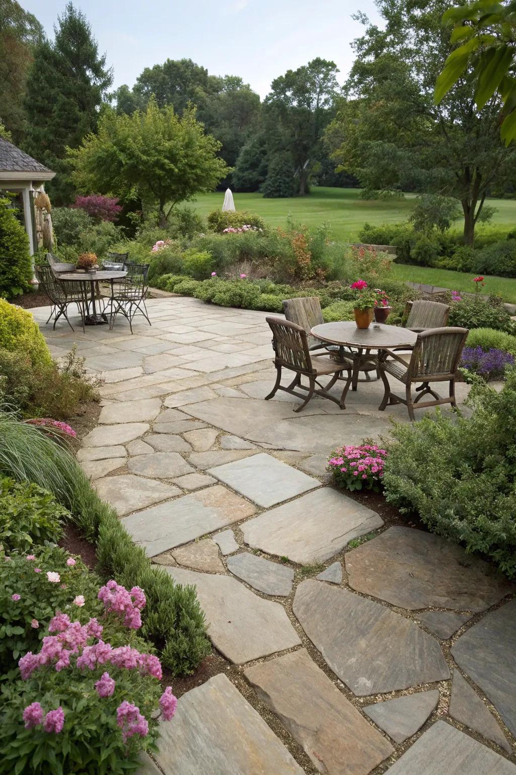 Field stone borders for a neat and organized space.