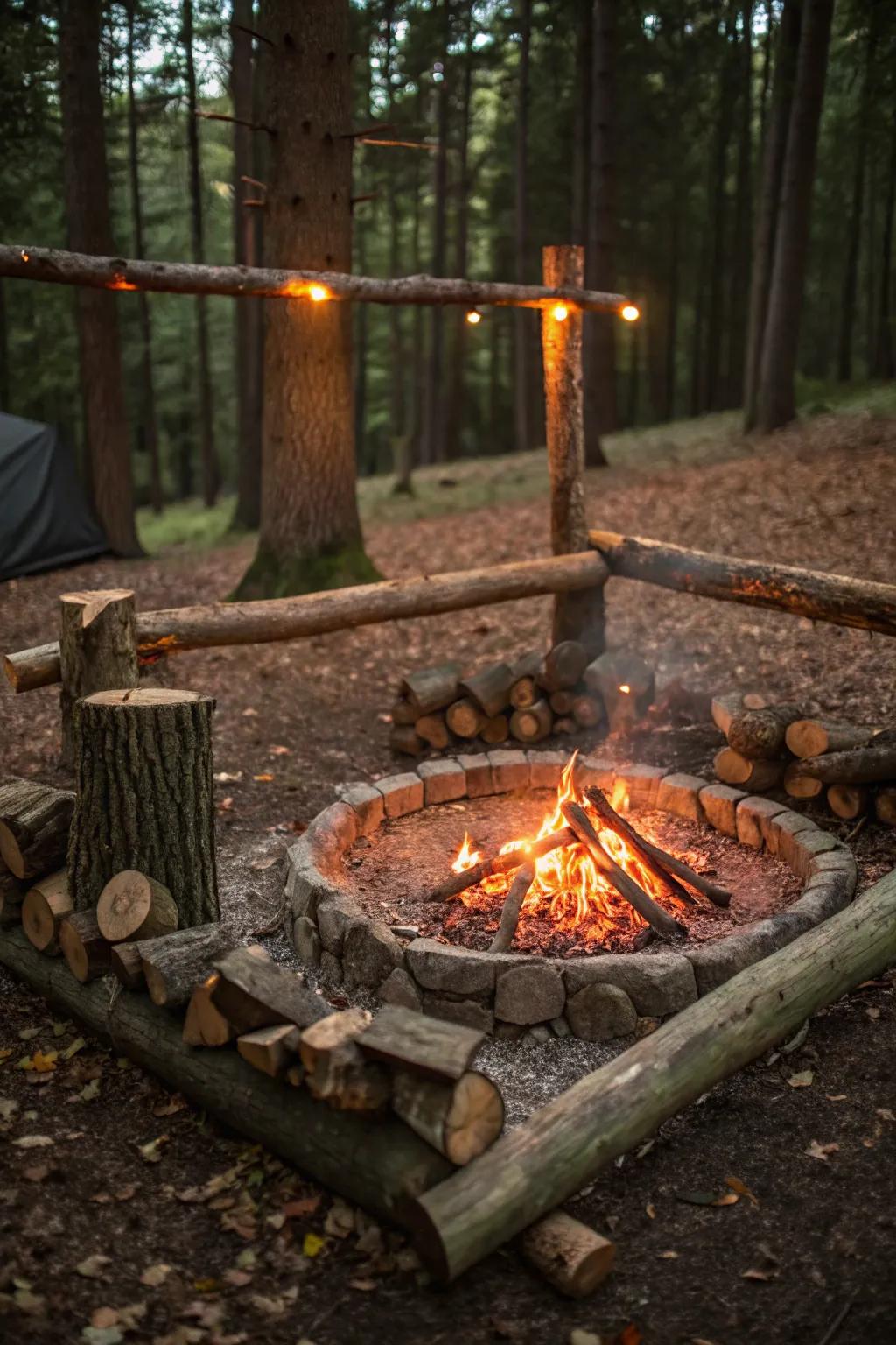 A log frame adds a rustic, natural touch to your fire pit.