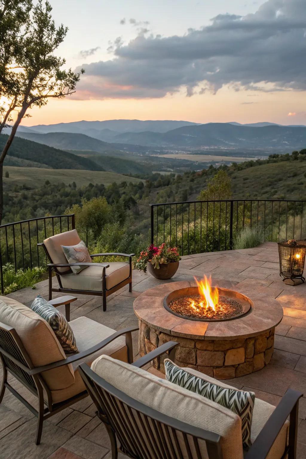 A fire pit perfectly positioned to enjoy breathtaking views.