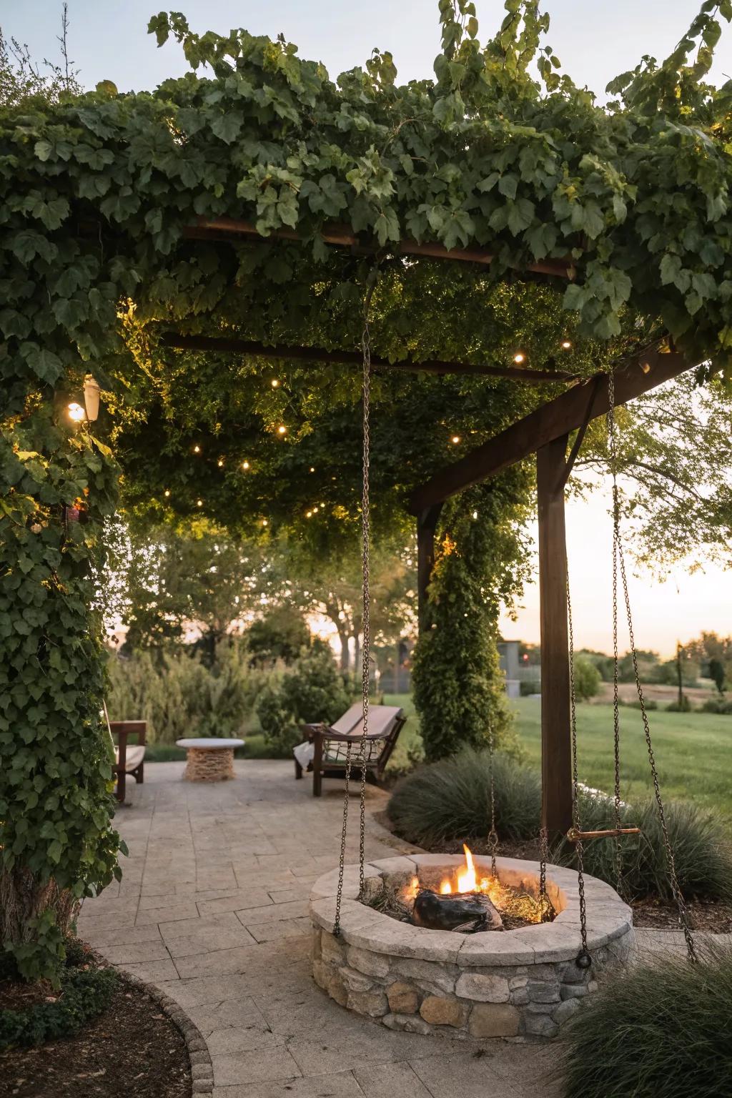 A pergola adorned with climbing plants for a green, serene escape.