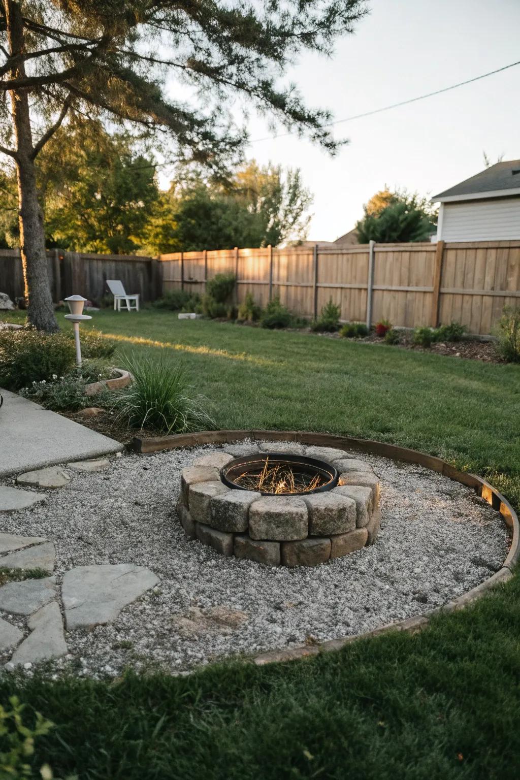 Gravel bases provide a clean and tidy look around fire rings.