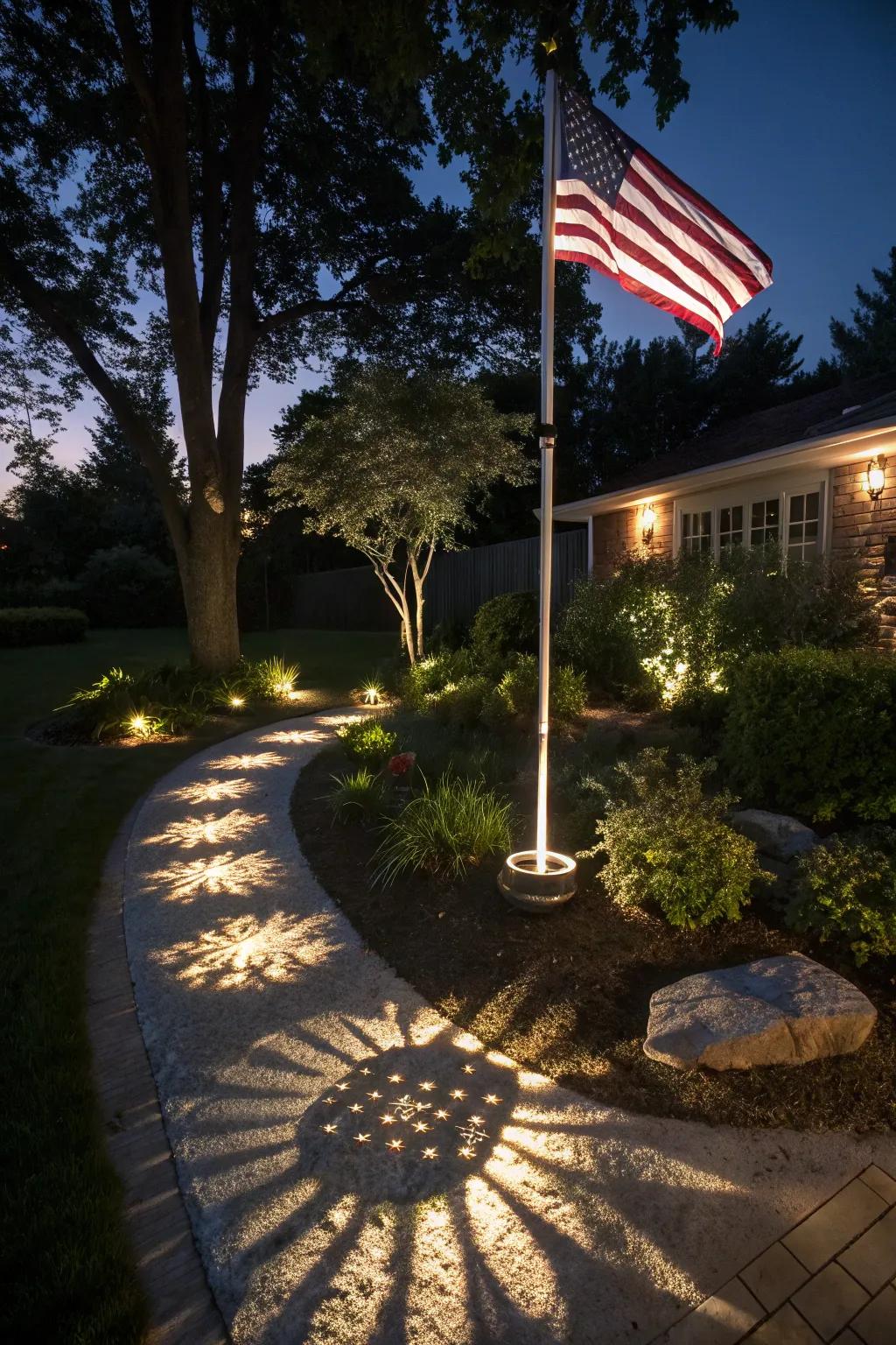 Shadow play turns flagpole lighting into an art form.