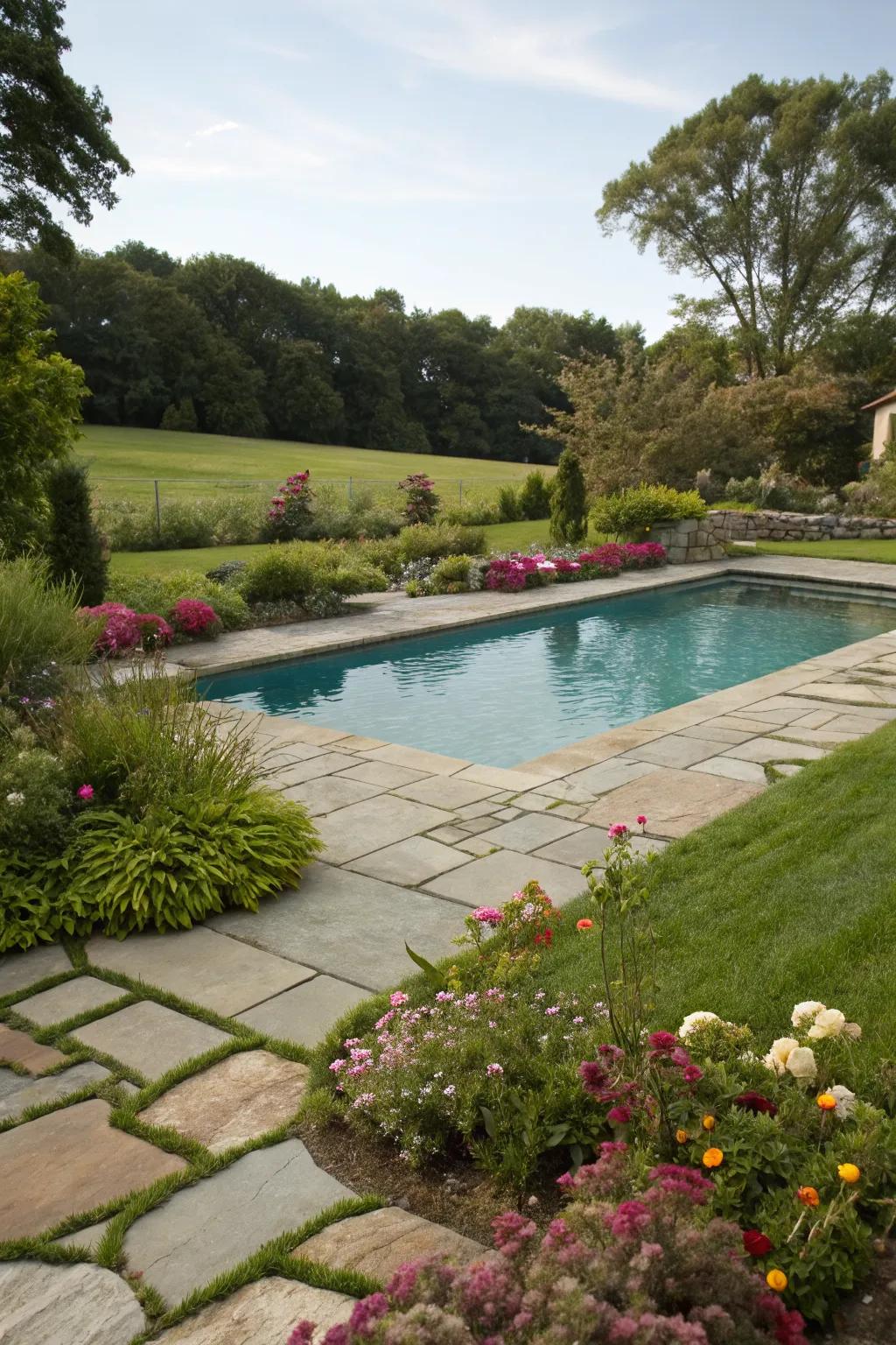 Enhance poolside beauty with flagstone surrounds.