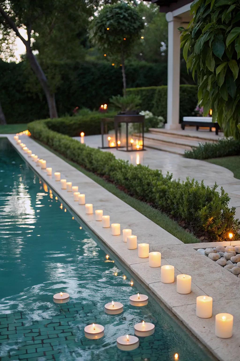Illuminated pathways add function and beauty to poolside settings.