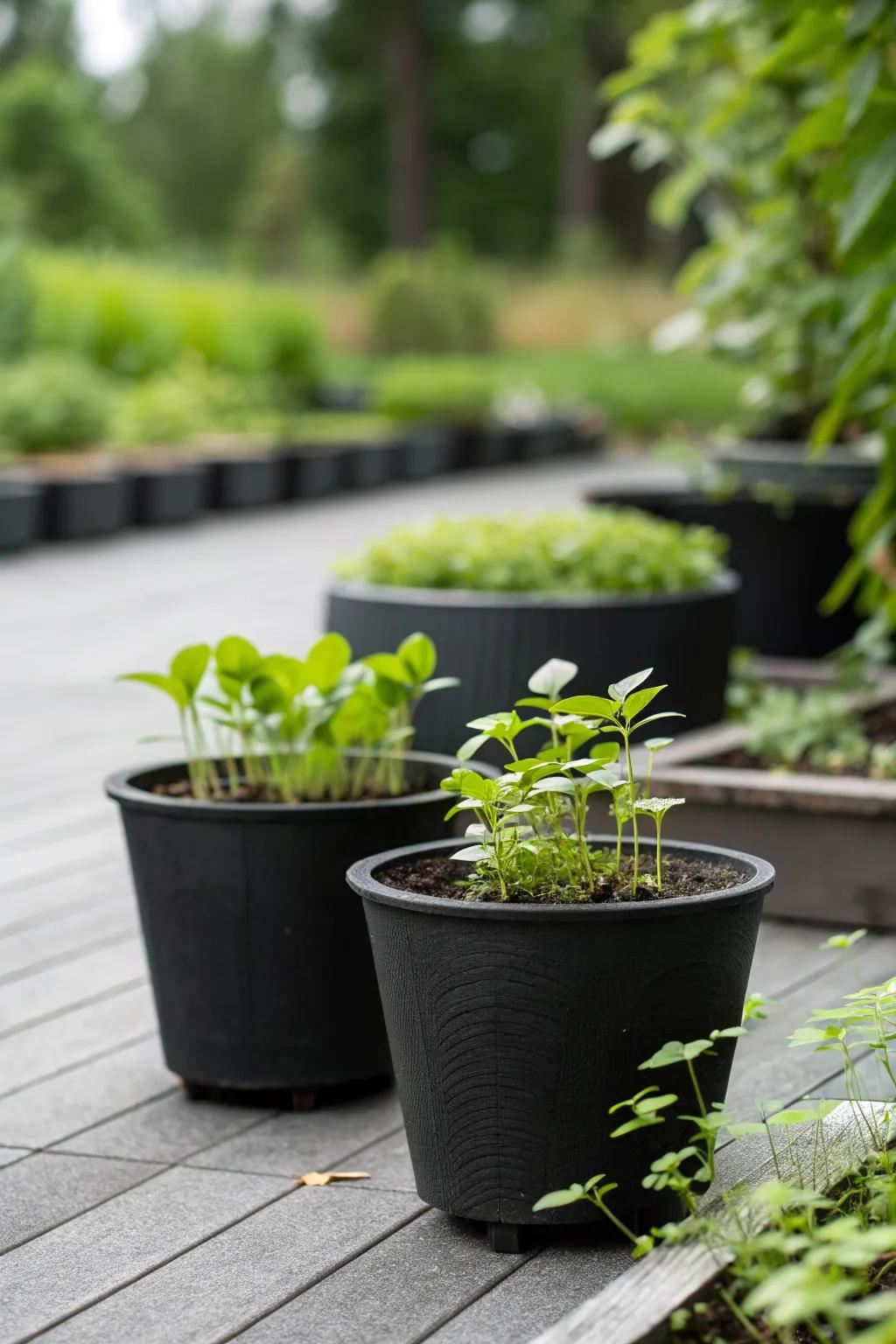 Achieve sophistication with minimalist monochrome pots.