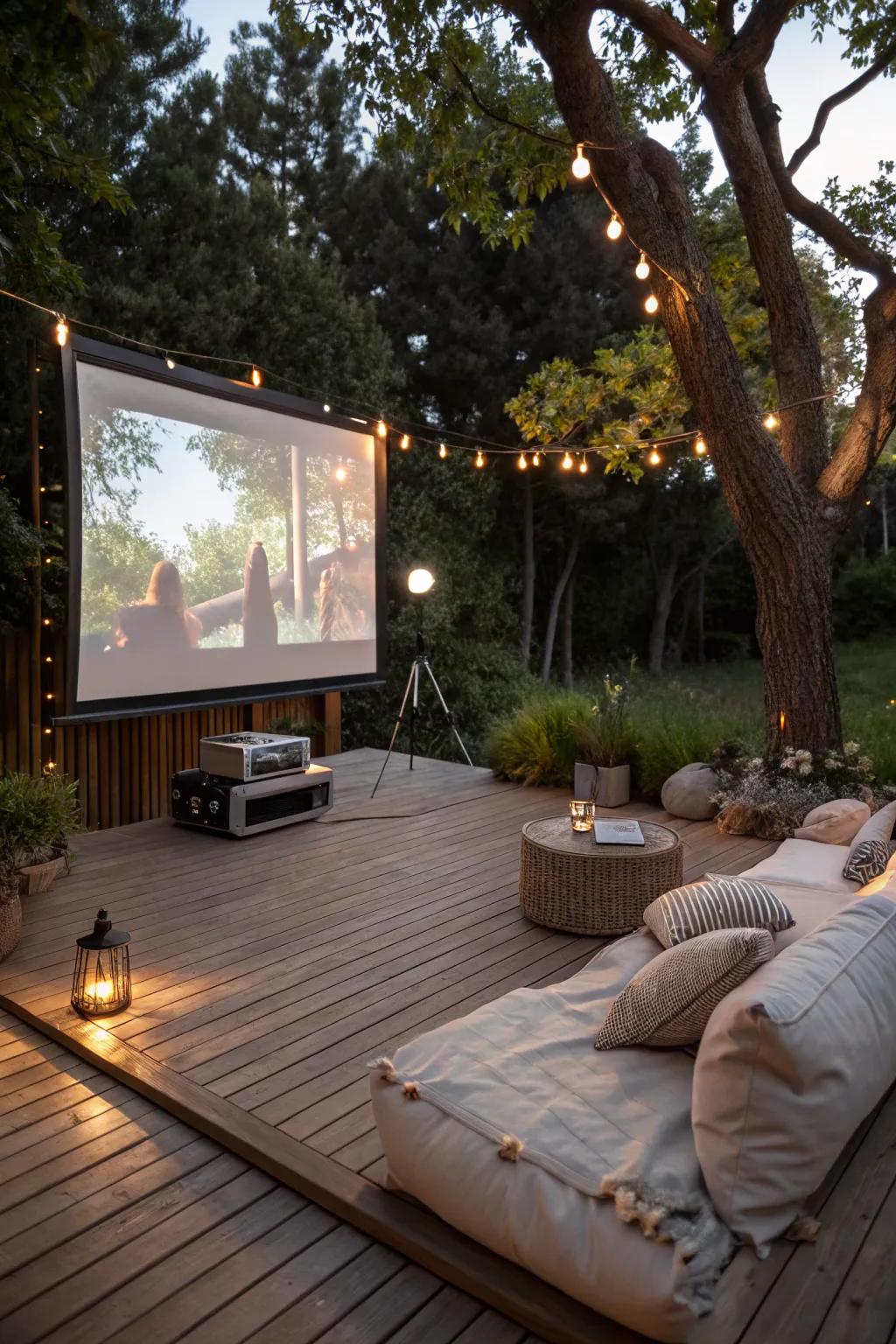 Host movie nights with an open-air theater deck.