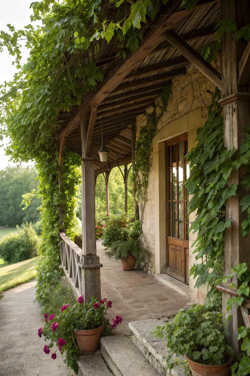 Climbing plants create a secluded retreat.
