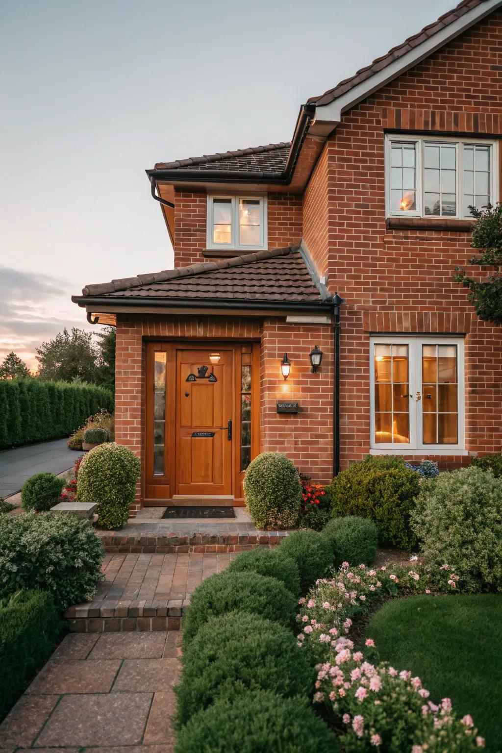 Terracotta tones create a warm and cohesive look for a brick home.