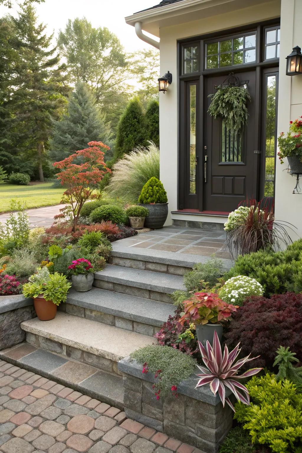 An expansive front door landing with a multi-level design for added interest.