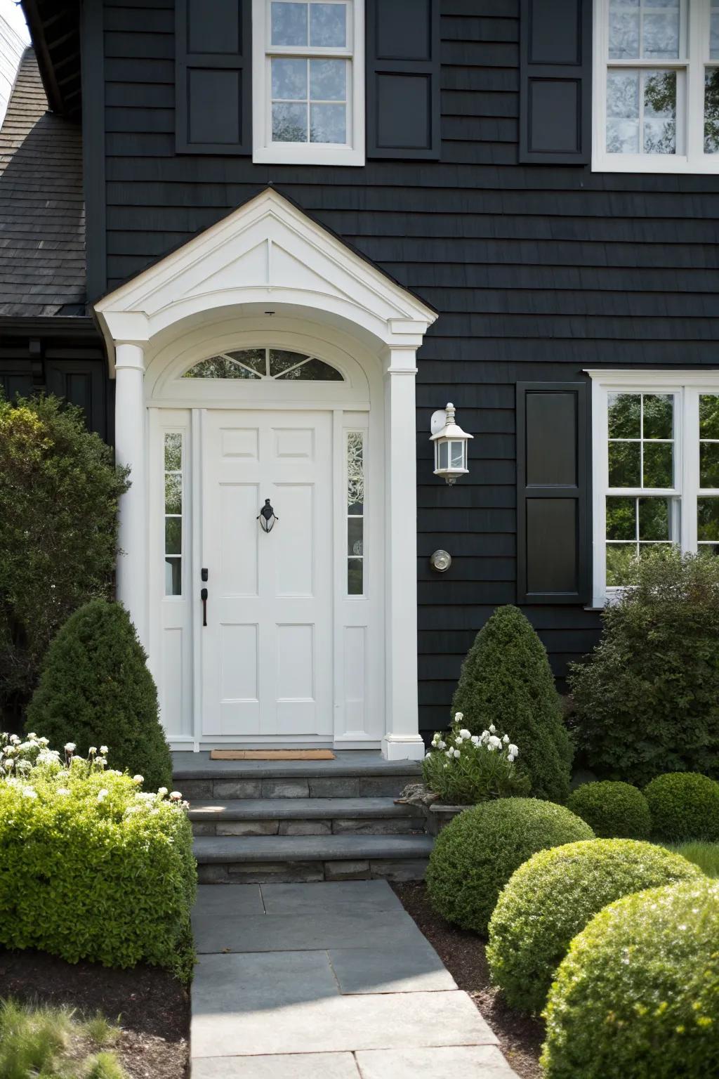 Striking contrast with a crisp white front door.