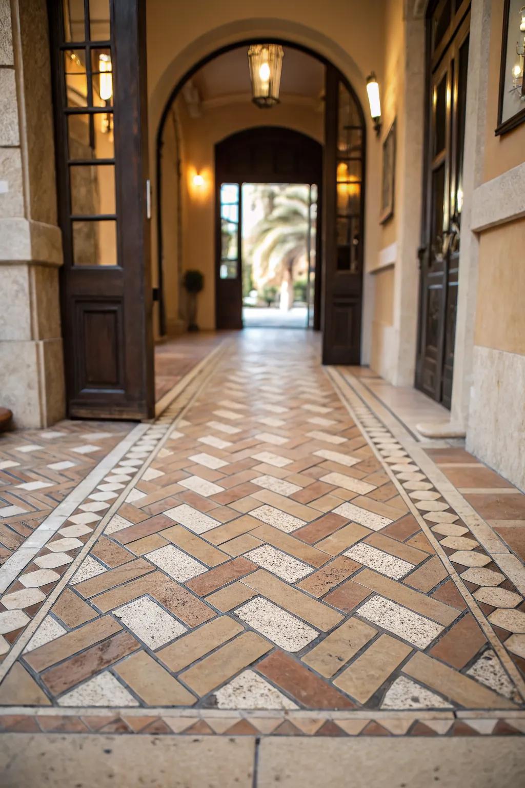 Guide guests with a classic herringbone tile pattern