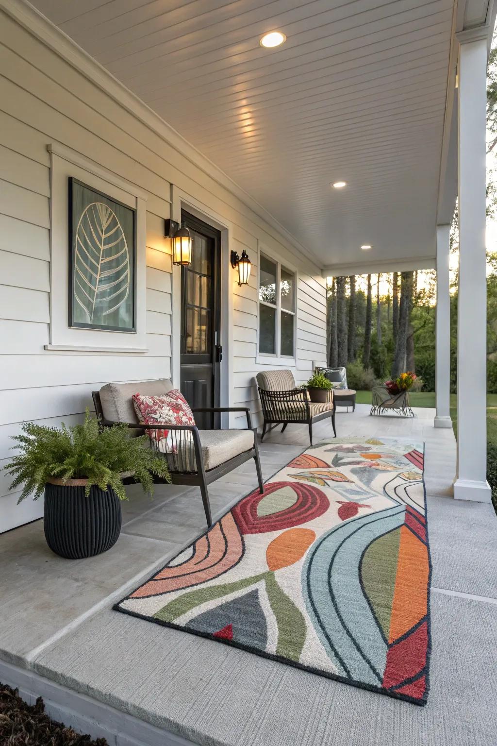 Art-inspired rugs bring a creative and unique flair to your porch.